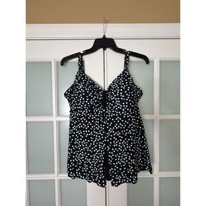 ✨Croft & Barrow Flyaway Tankini Top - Black & Turquoise Polka Dot 1X ✨